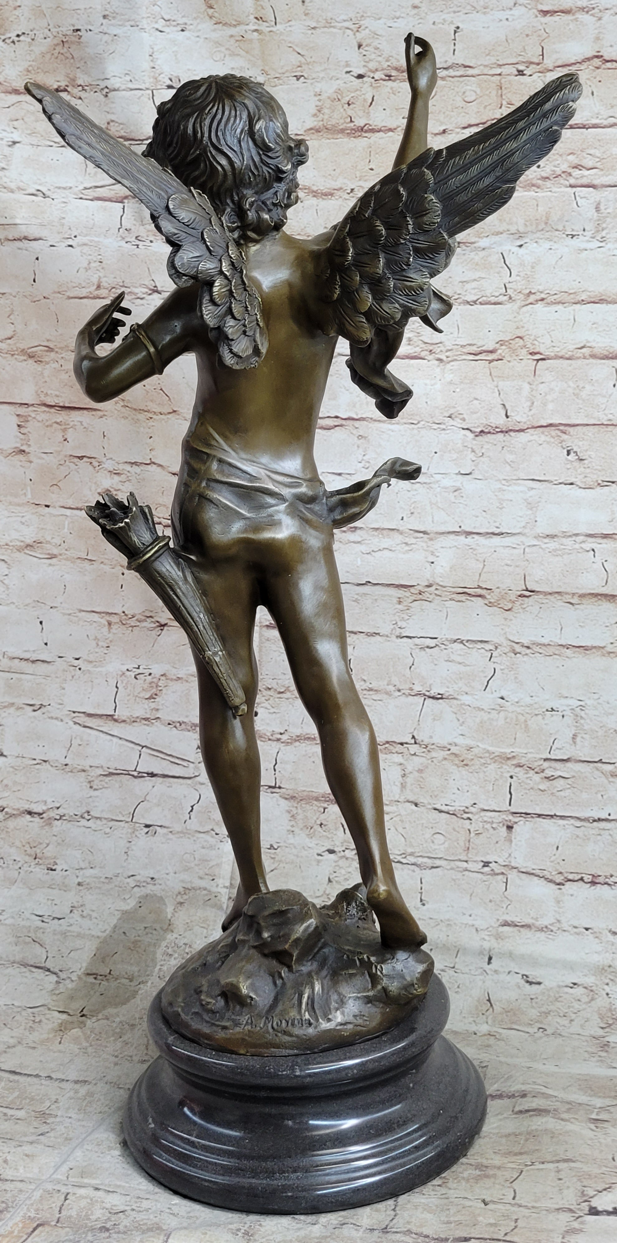 Signed Moreau Large Angel Cupid Love Bronze Sculpture