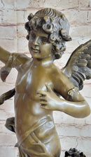 Signed Moreau Large Angel Cupid Love Bronze Sculpture