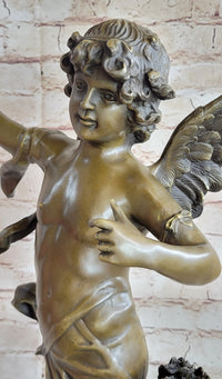 Signed Moreau Large Angel Cupid Love Bronze Sculpture