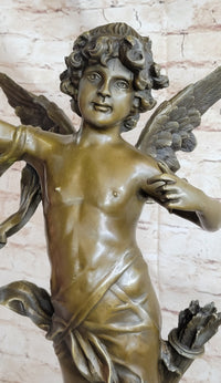 Signed Moreau Large Angel Cupid Love Bronze Sculpture