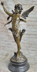 Signed Moreau Large Angel Cupid Love Bronze Sculpture