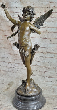 Signed Moreau Large Angel Cupid Love Bronze Sculpture