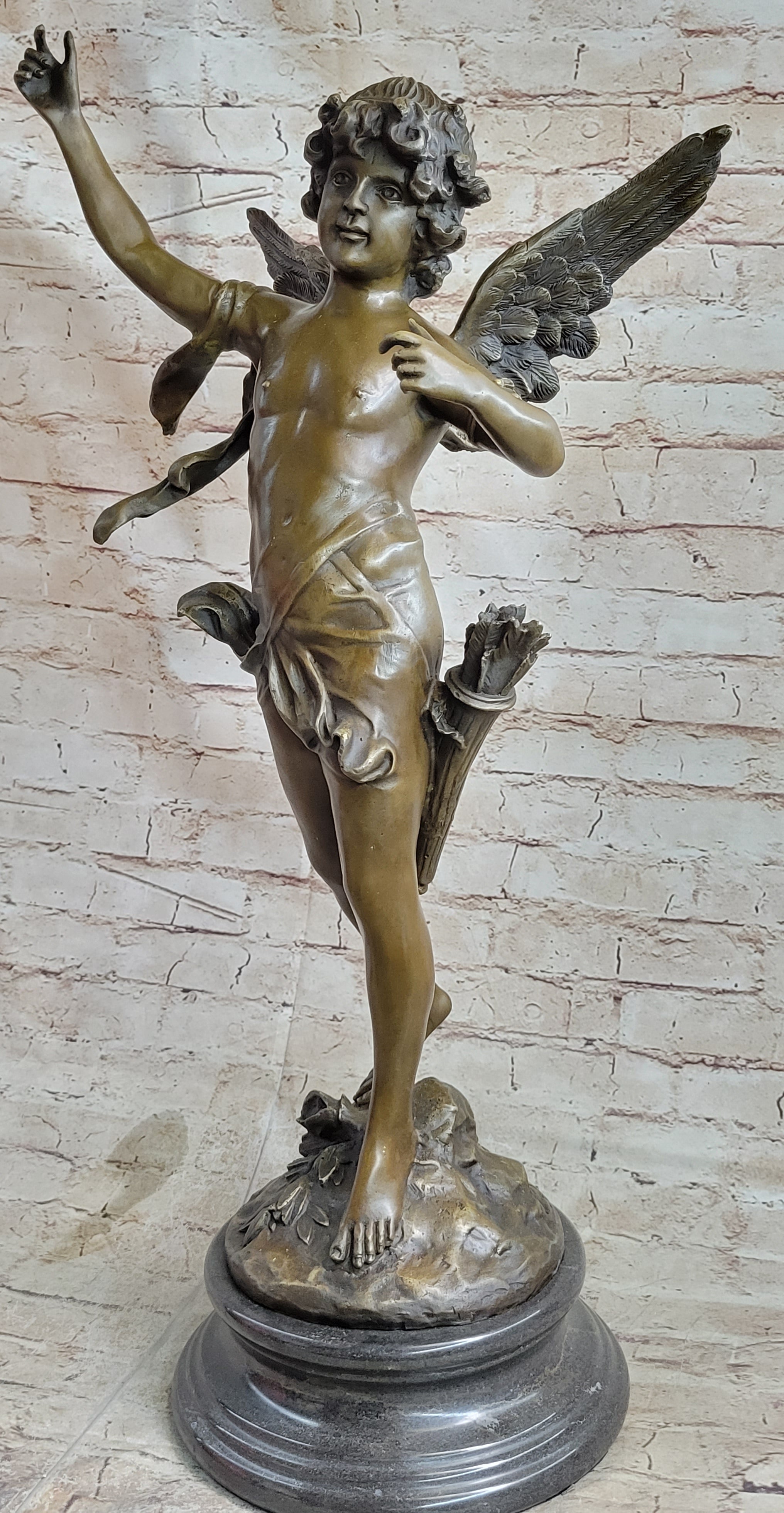 Signed Moreau Large Angel Cupid Love Bronze Sculpture