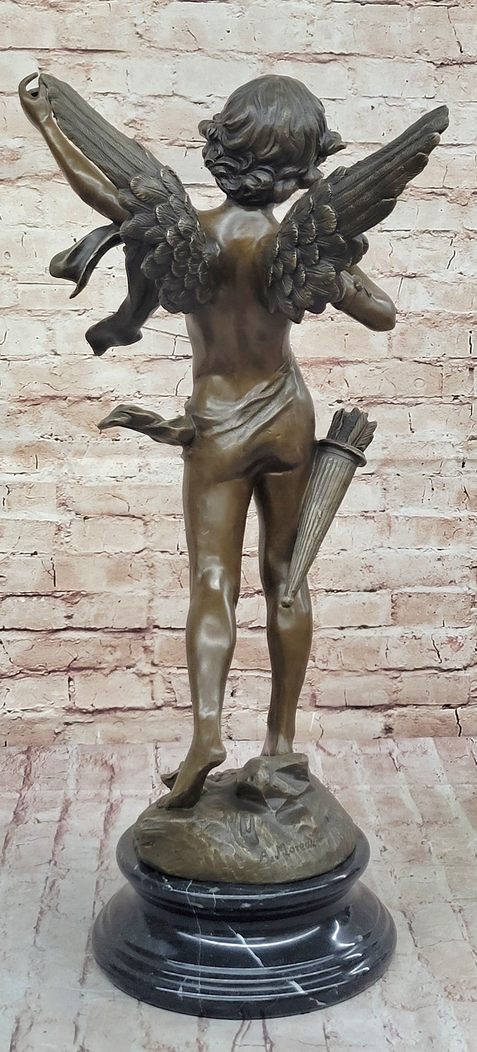 Vintage Bronze Putti Cherub Angel Cupid w/ Arrows Sculpture