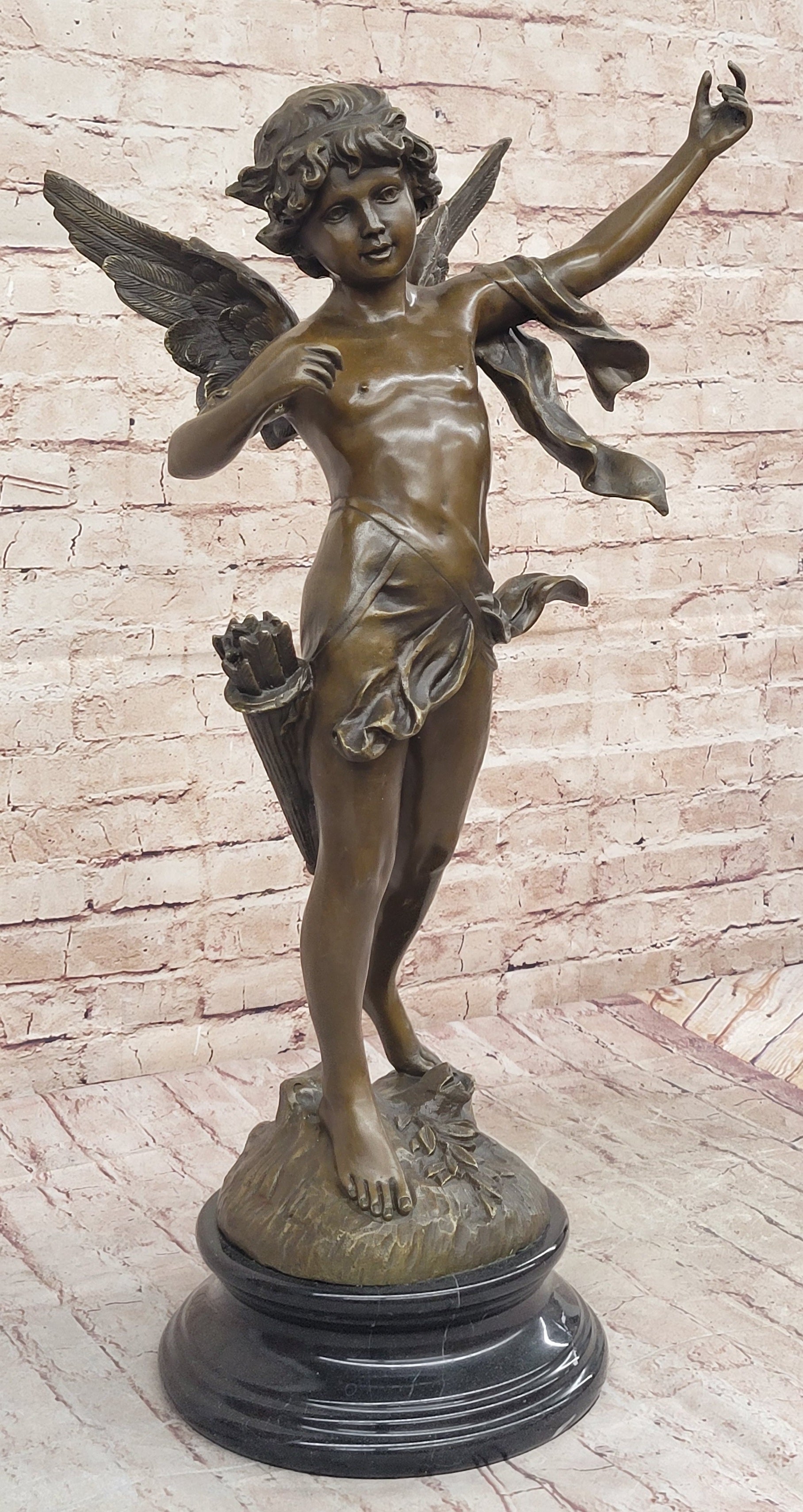 Vintage Bronze Putti Cherub Angel Cupid w/ Arrows Sculpture