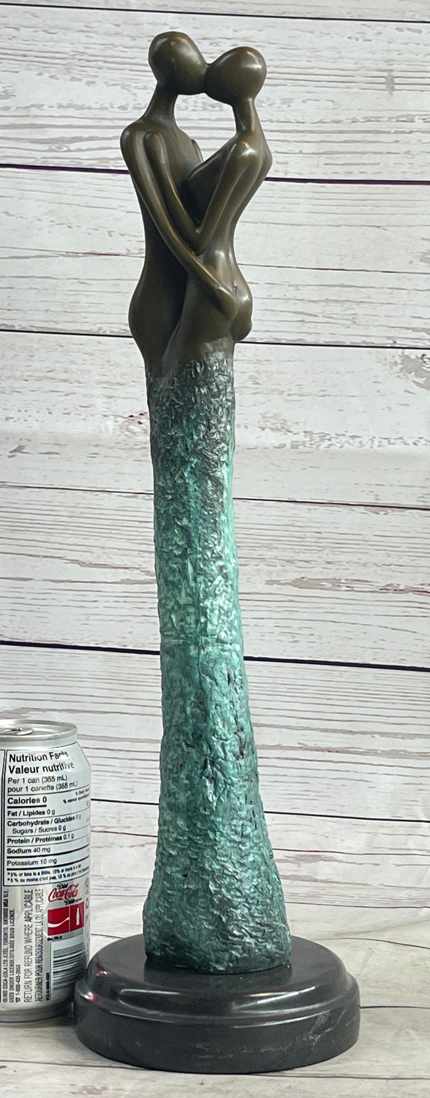 Bronze Sculpture of Kissing Embracing Romantic Couple Lovers