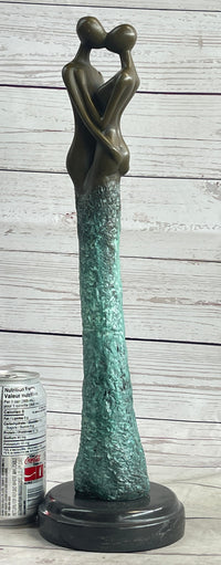 Bronze Sculpture of Kissing Embracing Romantic Couple Lovers