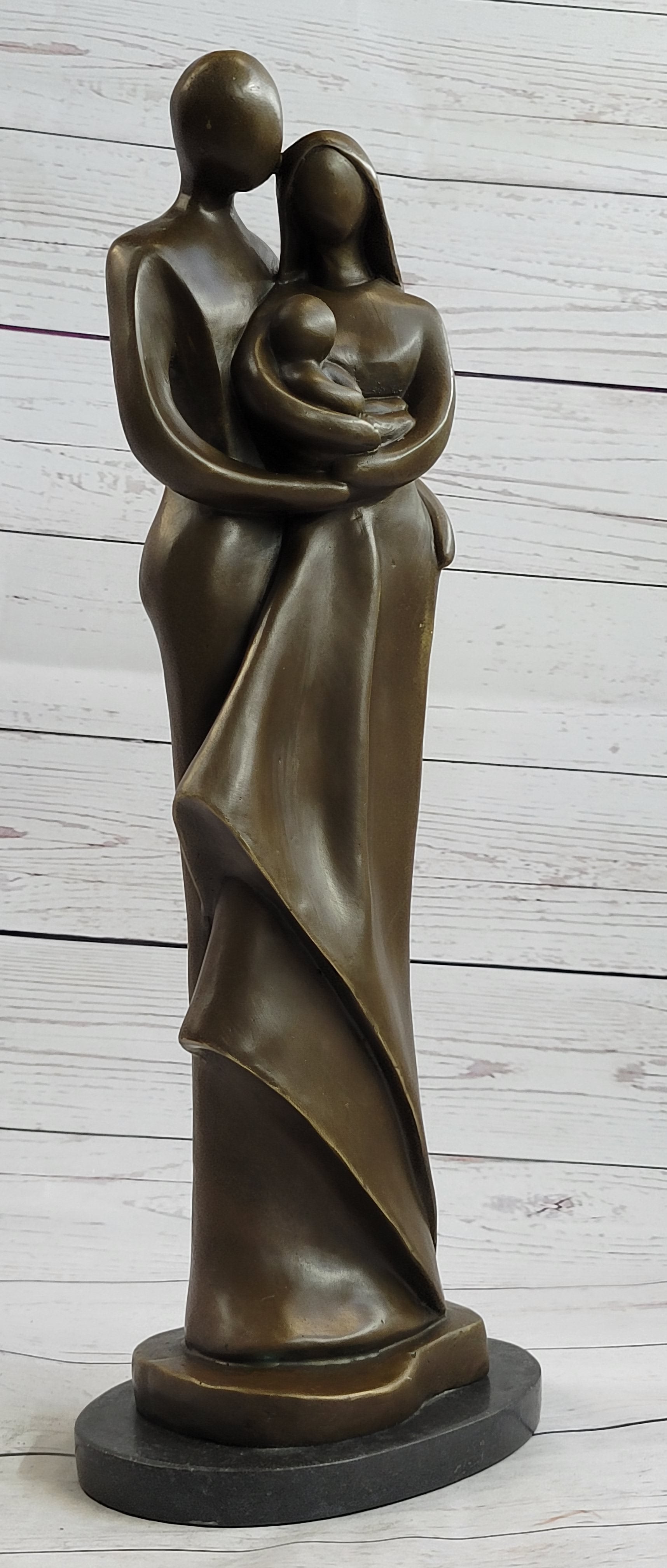 Modern Bronze Sculpture Abstract Couple Baby Loved Family Art Deco