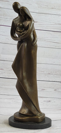 Modern Bronze Sculpture Abstract Couple Baby Loved Family Art Deco