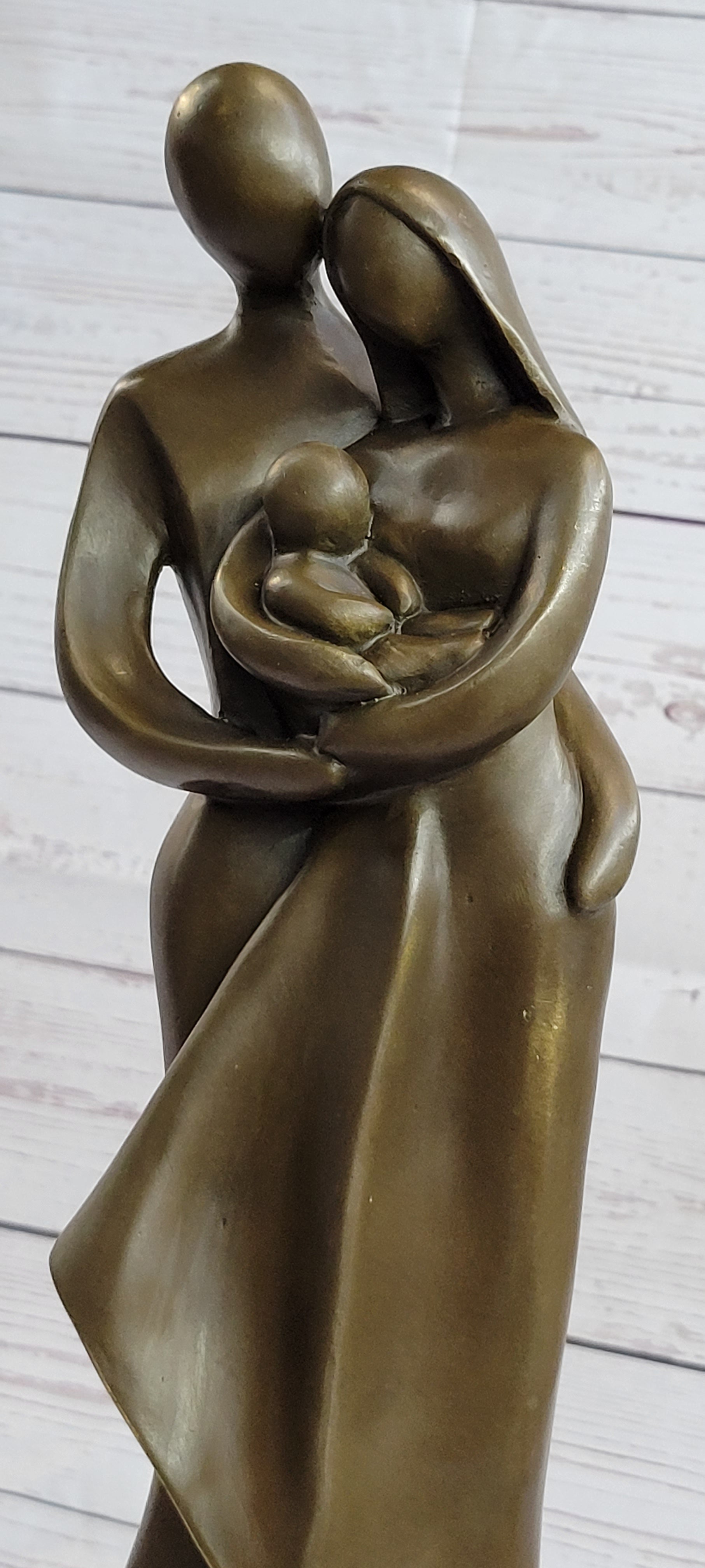 Modern Bronze Sculpture Abstract Couple Baby Loved Family Art Deco