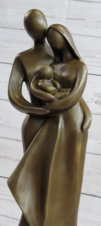 Modern Bronze Sculpture Abstract Couple Baby Loved Family Art Deco
