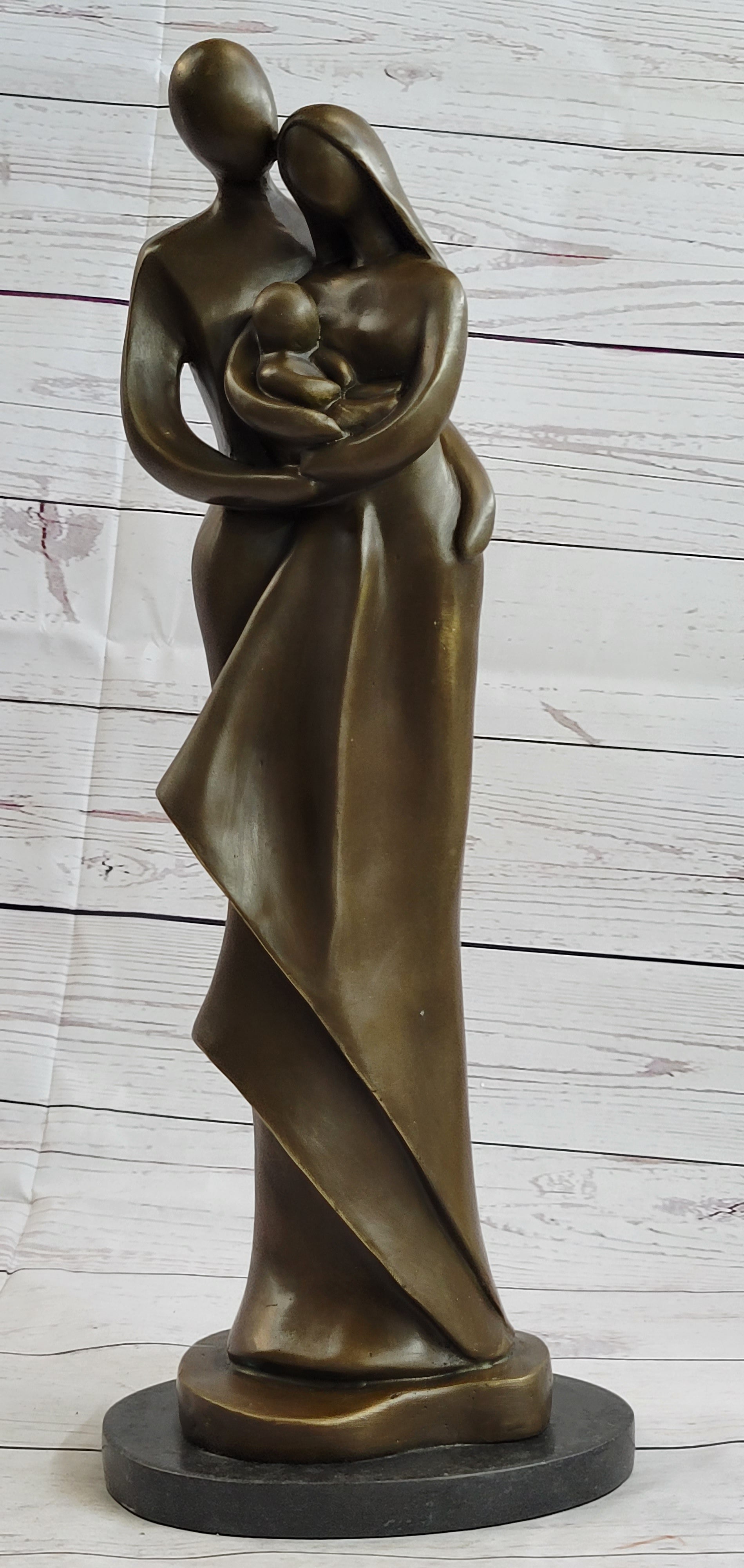 Modern Bronze Sculpture Abstract Couple Baby Loved Family Art Deco