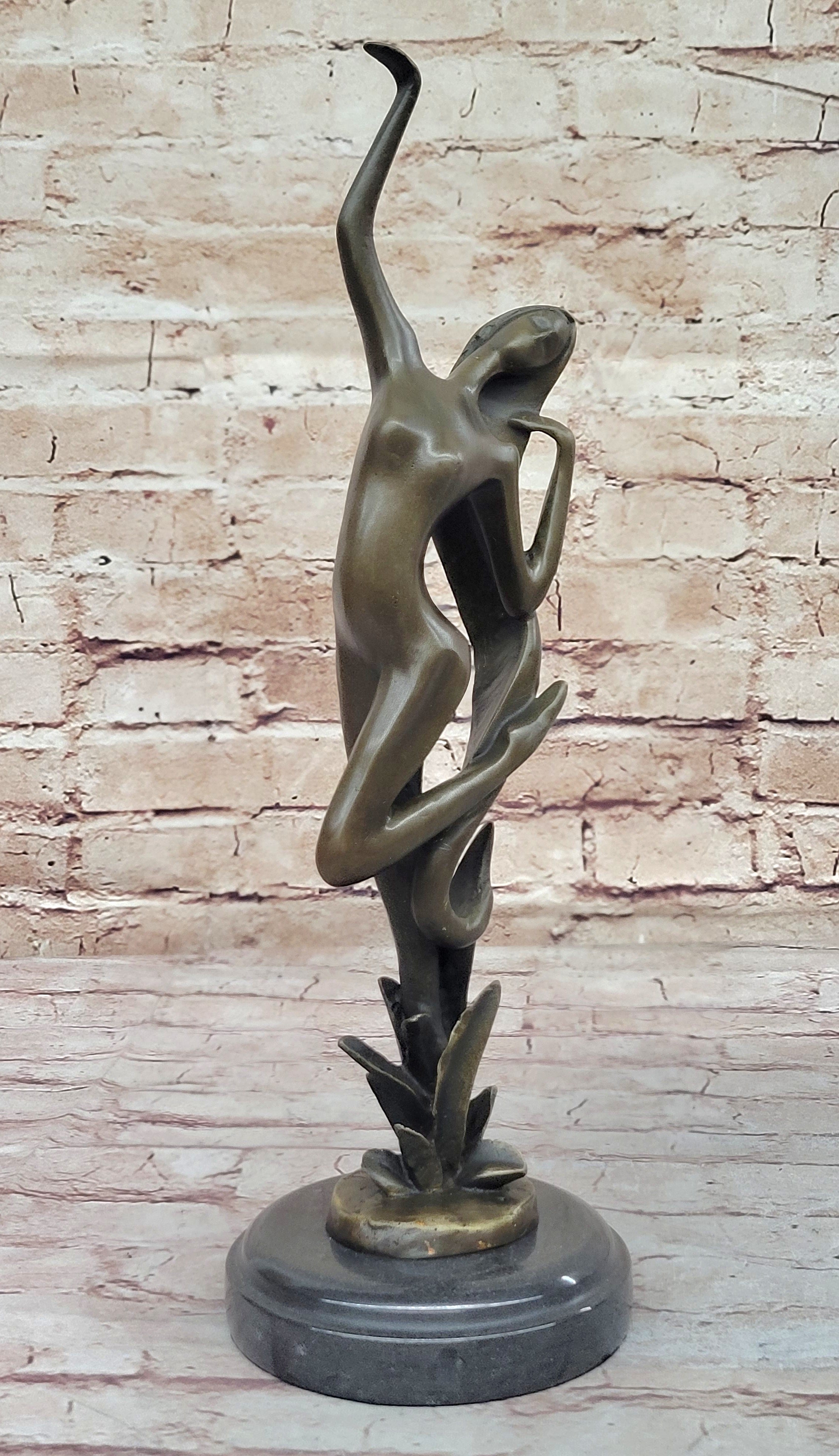 Abstract Nude Female Dancer Figure Reaching Upwards Dancing Bronze Sculpture Statue