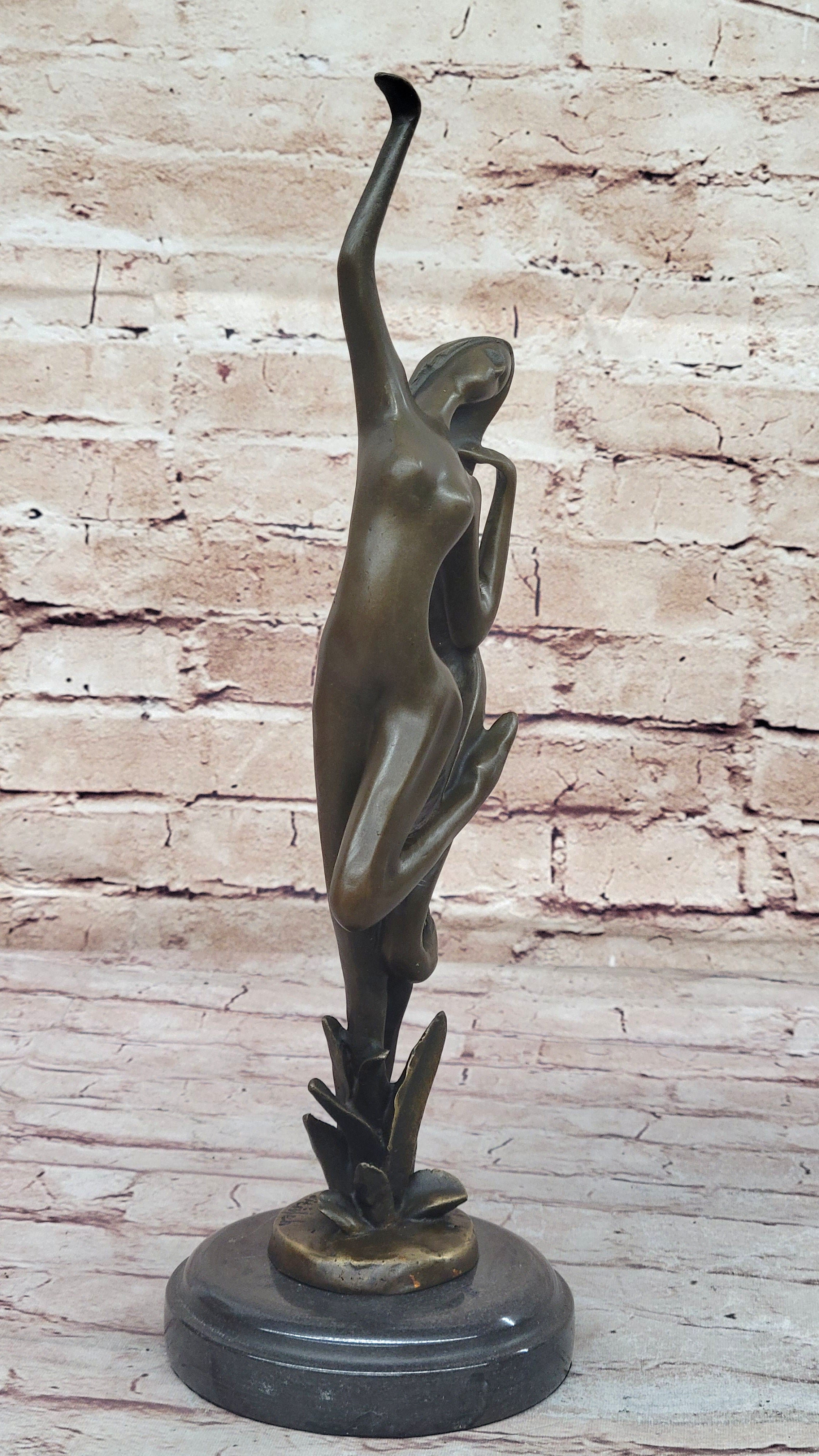 Abstract Nude Female Dancer Figure Reaching Upwards Dancing Bronze Sculpture Statue