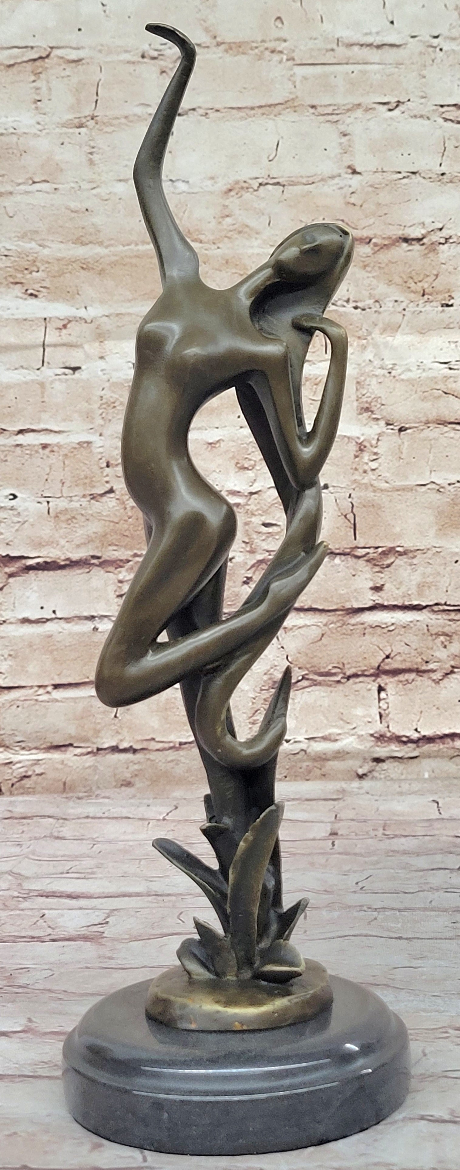 Abstract Nude Female Dancer Figure Reaching Upwards Dancing Bronze Sculpture Statue