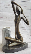 Signed Abstract Modern Art Nude Woman Stretches her Limbs Bronze