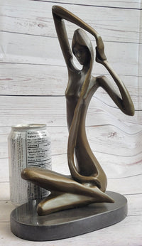 Signed Abstract Modern Art Nude Woman Stretches her Limbs Bronze