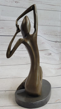 Signed Abstract Modern Art Nude Woman Stretches her Limbs Bronze