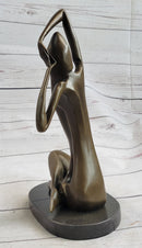 Signed Abstract Modern Art Nude Woman Stretches her Limbs Bronze