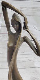 Signed Abstract Modern Art Nude Woman Stretches her Limbs Bronze