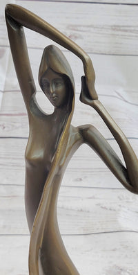 Signed Abstract Modern Art Nude Woman Stretches her Limbs Bronze
