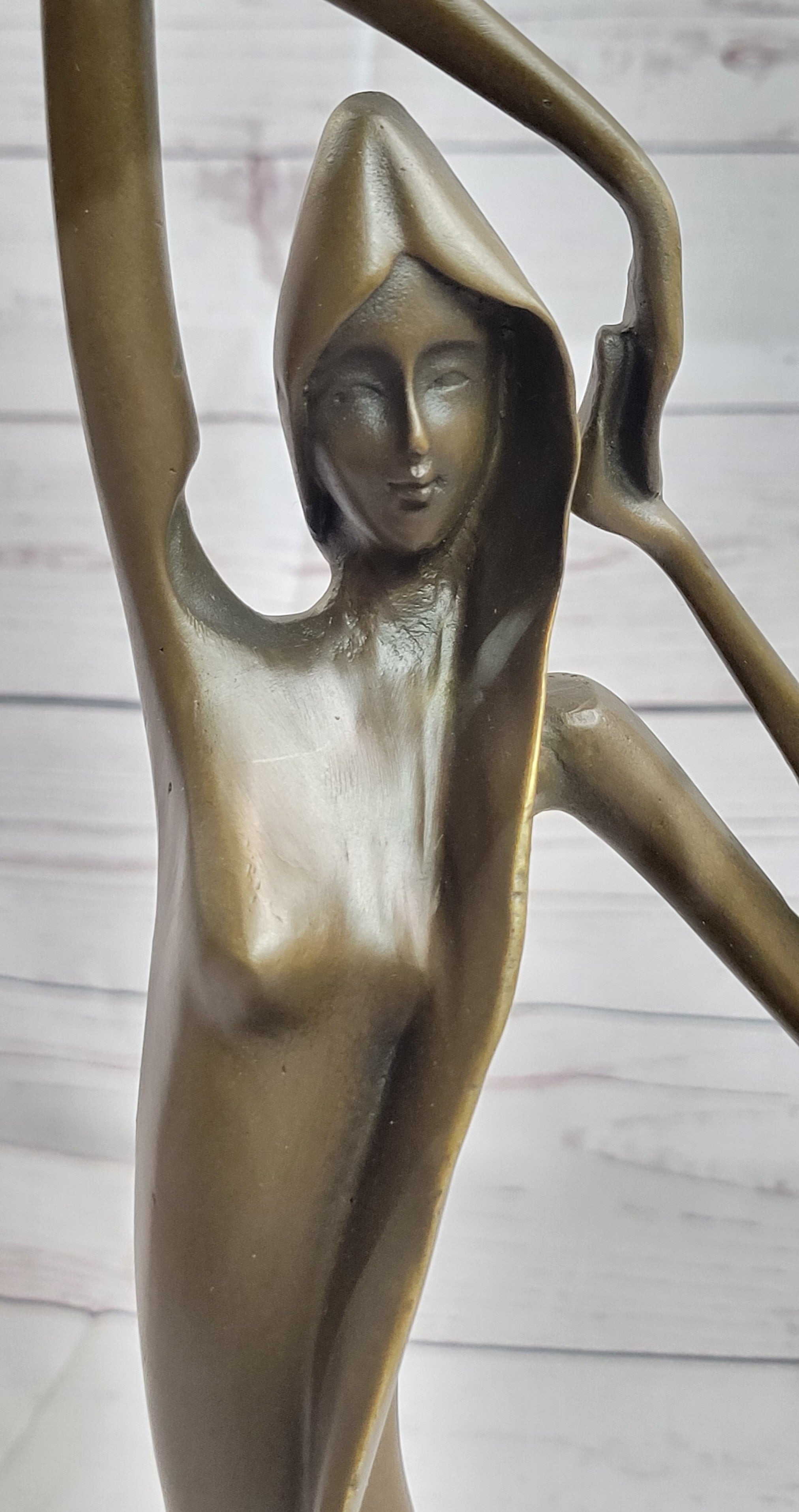 Signed Abstract Modern Art Nude Woman Stretches her Limbs Bronze