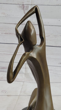 Signed Abstract Modern Art Nude Woman Stretches her Limbs Bronze