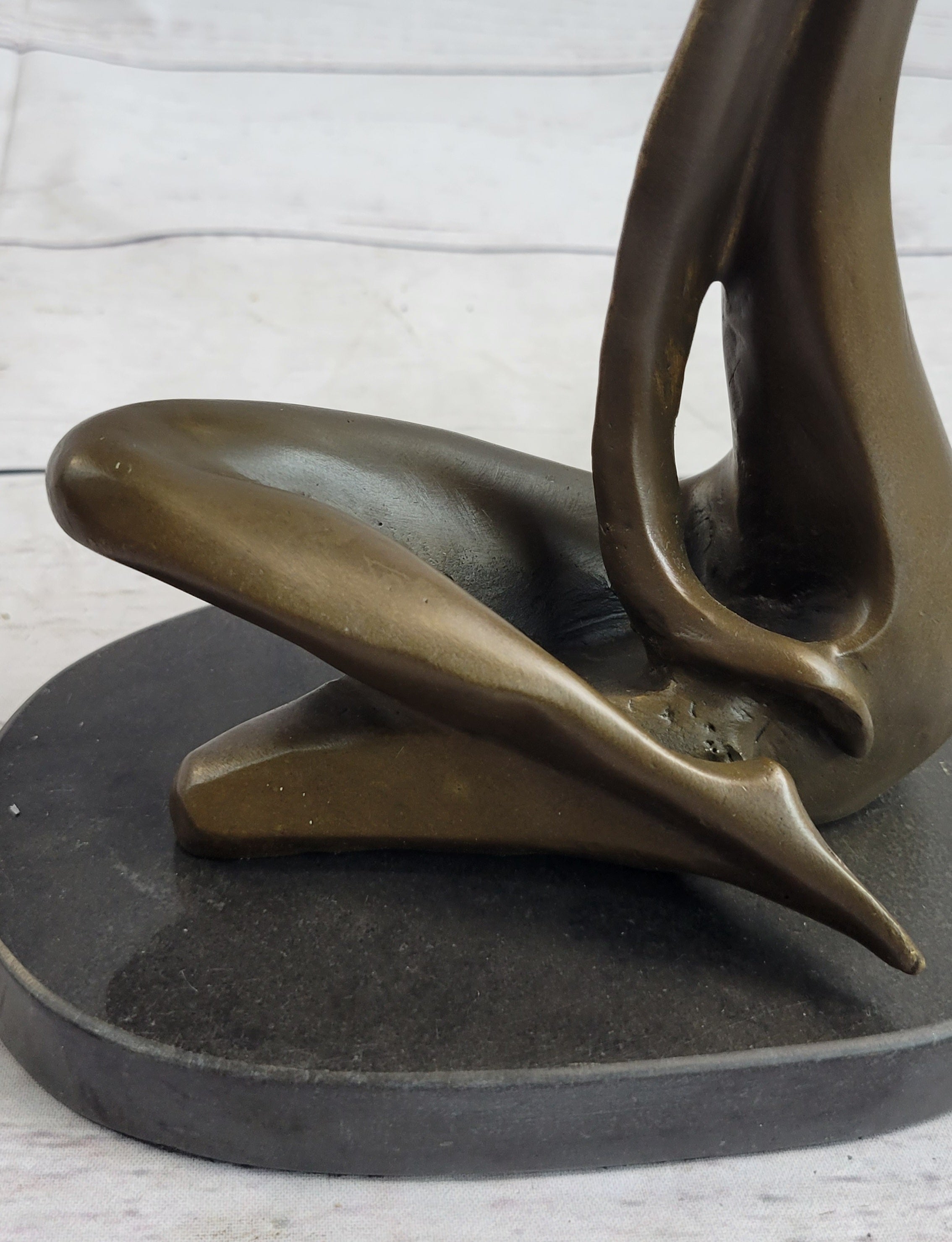 Signed Abstract Modern Art Nude Woman Stretches her Limbs Bronze