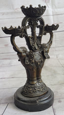 Two Headed Elephant Candle Holder Bronze Sculpture Marble Base