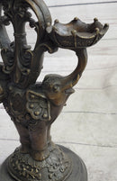 Two Headed Elephant Candle Holder Bronze Sculpture Marble Base