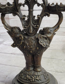 Two Headed Elephant Candle Holder Bronze Sculpture Marble Base
