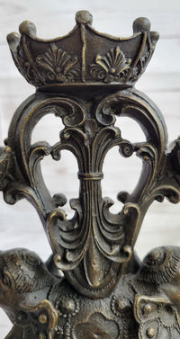 Two Headed Elephant Candle Holder Bronze Sculpture Marble Base