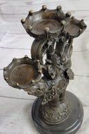 Two Headed Elephant Candle Holder Bronze Sculpture Marble Base