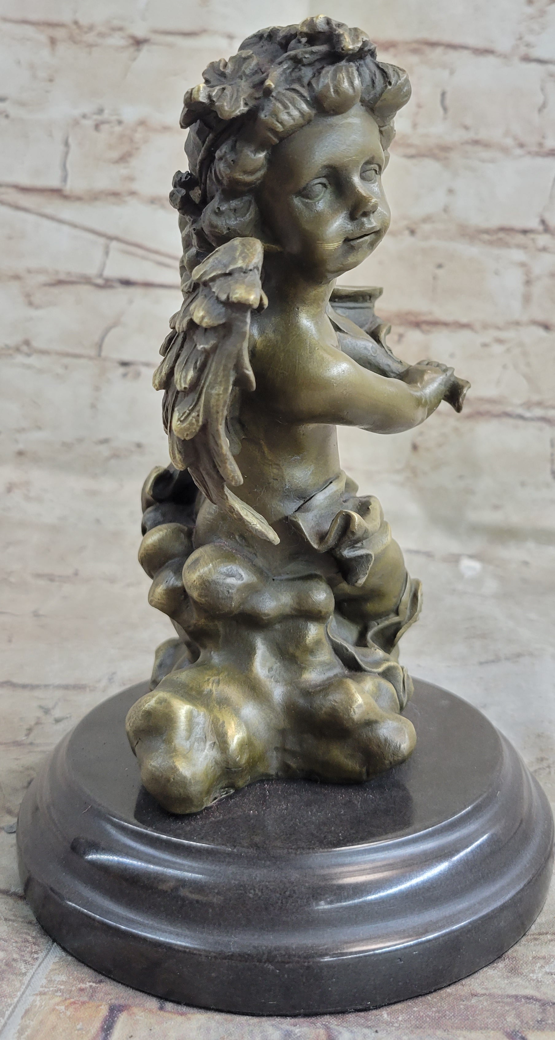 SIGNED BRONZE STATUE SCULPTURE DESK ANGEL CANDLEHOLDER FIGURINE ART DECO FIGURE