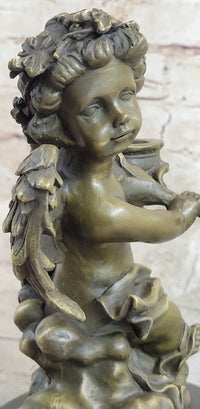 SIGNED BRONZE STATUE SCULPTURE DESK ANGEL CANDLEHOLDER FIGURINE ART DECO FIGURE