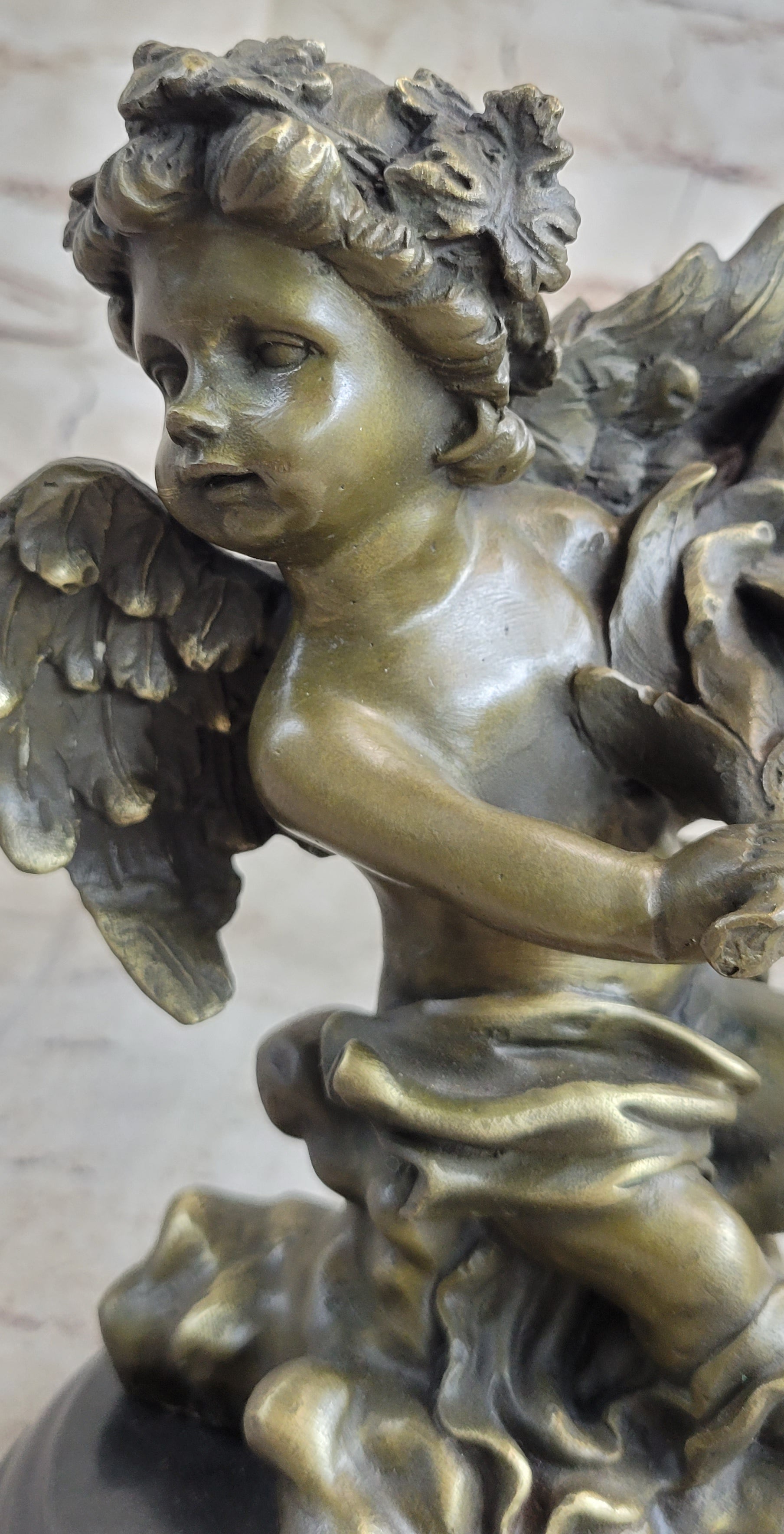 SIGNED BRONZE STATUE SCULPTURE DESK ANGEL CANDLEHOLDER FIGURINE ART DECO FIGURE