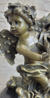 SIGNED BRONZE STATUE SCULPTURE DESK ANGEL CANDLEHOLDER FIGURINE ART DECO FIGURE