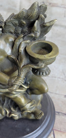 SIGNED BRONZE STATUE SCULPTURE DESK ANGEL CANDLEHOLDER FIGURINE ART DECO FIGURE