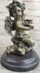 SIGNED BRONZE STATUE SCULPTURE DESK ANGEL CANDLEHOLDER FIGURINE ART DECO FIGURE