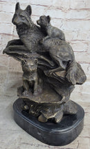 Family of Wolves Mother Wolf & Cubs Bronze Sculpture Marble Base
