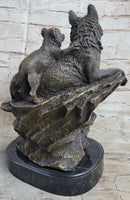 Family of Wolves Mother Wolf & Cubs Bronze Sculpture Marble Base