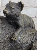 Family of Wolves Mother Wolf & Cubs Bronze Sculpture Marble Base