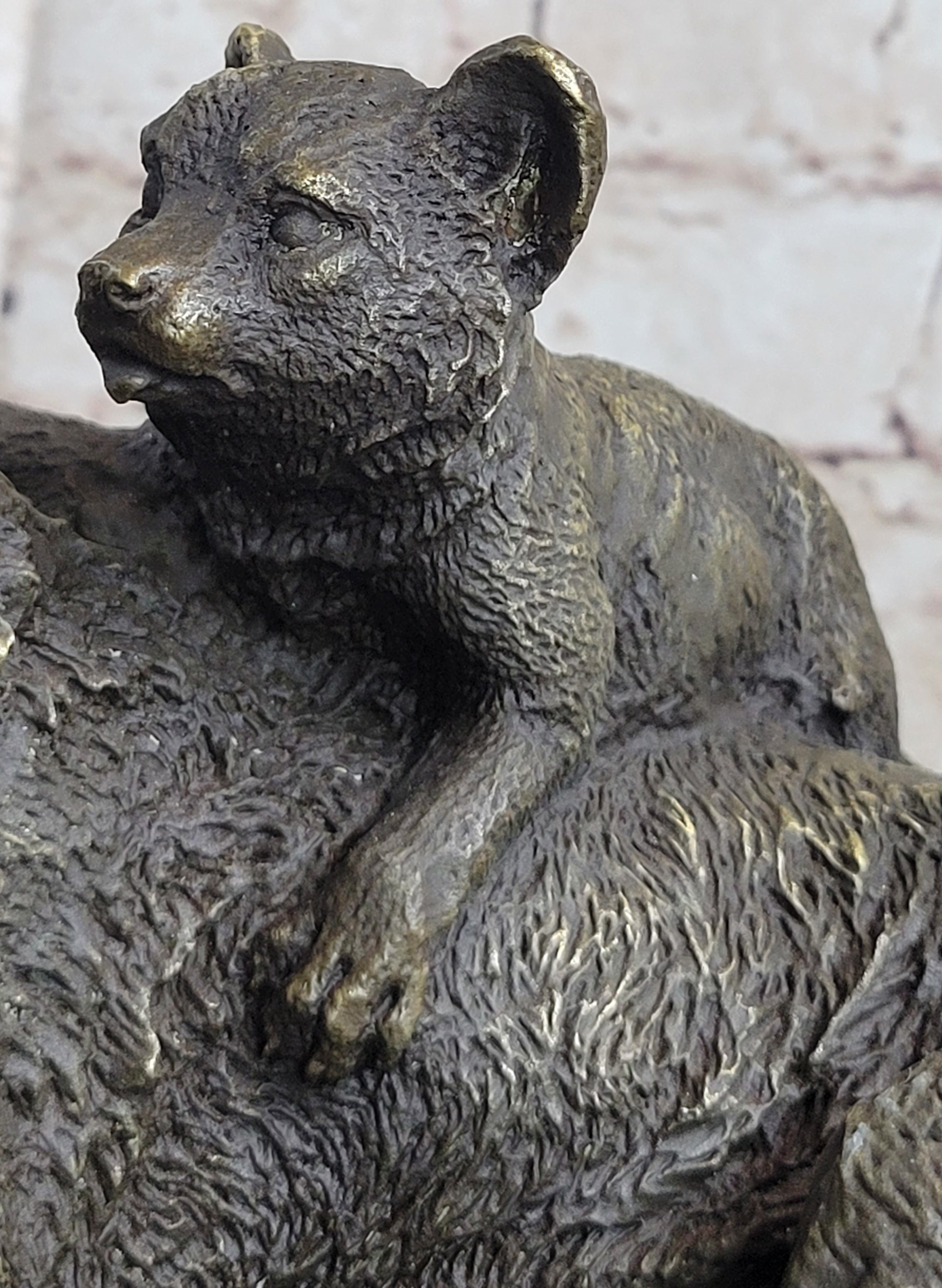 Family of Wolves Mother Wolf & Cubs Bronze Sculpture Marble Base