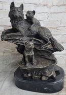 Family of Wolves Mother Wolf & Cubs Bronze Sculpture Marble Base