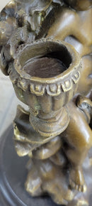 Cherub Holding Celebration Cup 8.5'' Bronze Candleholder
