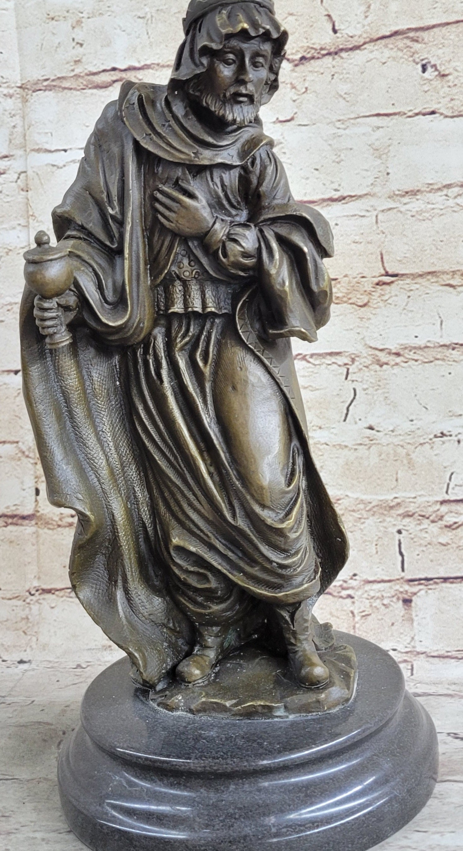 Wise Man Christmas Traveler Nativity Bronze Sculpture 14" x 6"