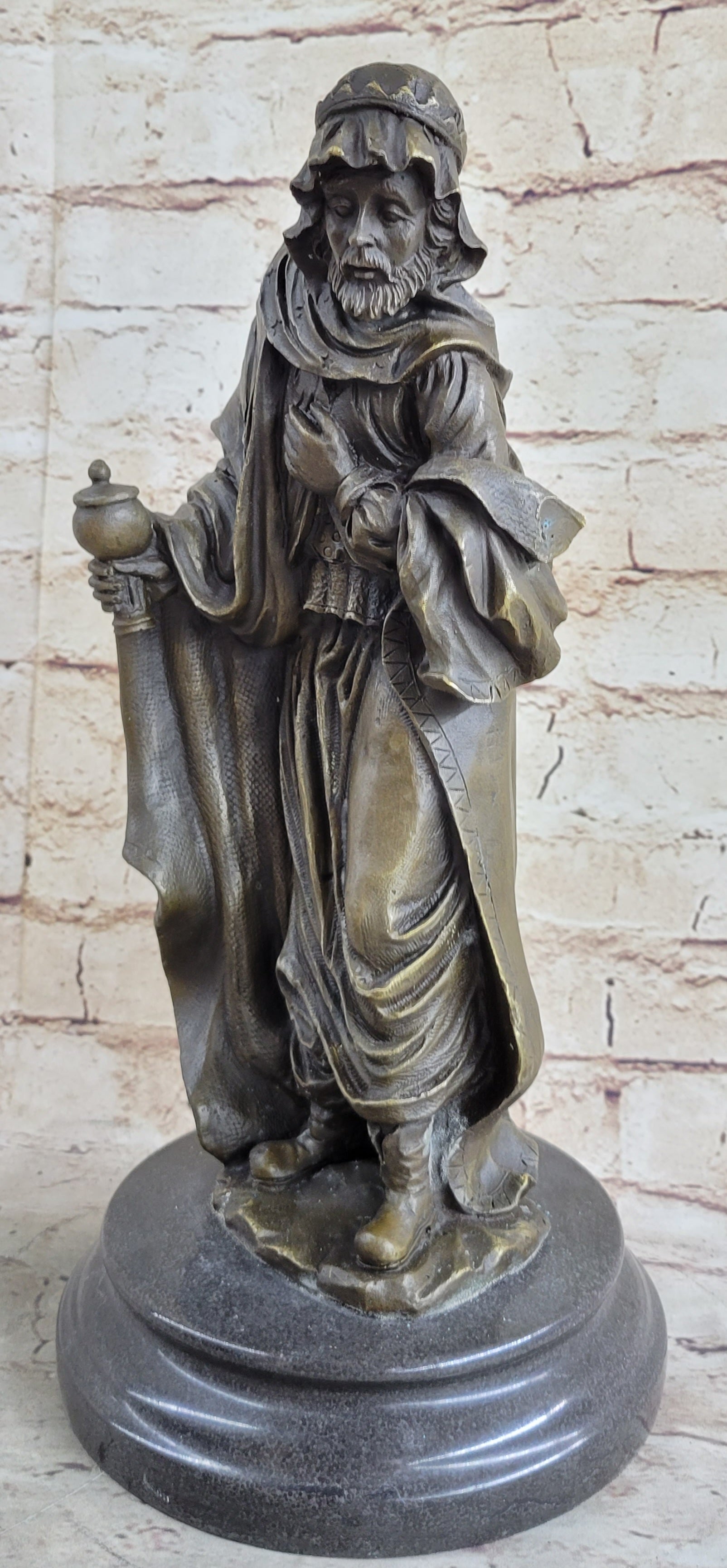 Wise Man Christmas Traveler Nativity Bronze Sculpture 14" x 6"