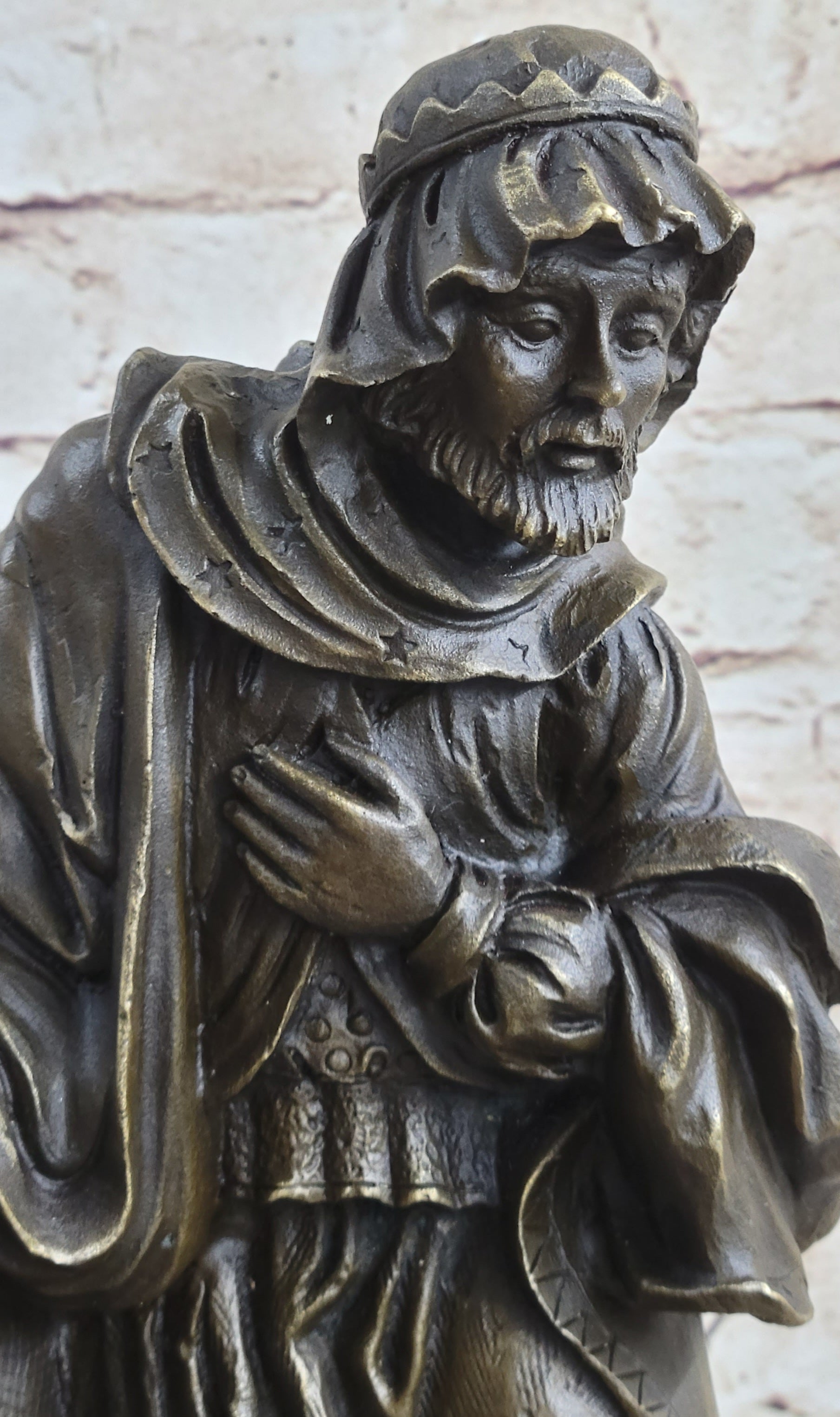 Wise Man Christmas Traveler Nativity Bronze Sculpture 14" x 6"
