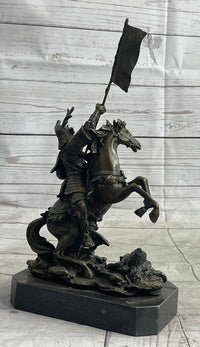 Japanese Samurai Warrior on Horseback w/ Battle Flag Bronze by Kamiko