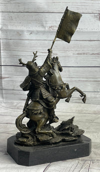 Japanese Samurai Warrior on Horseback w/ Battle Flag Bronze by Kamiko